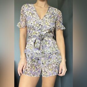 Nasty Gal floral romper with belt tie